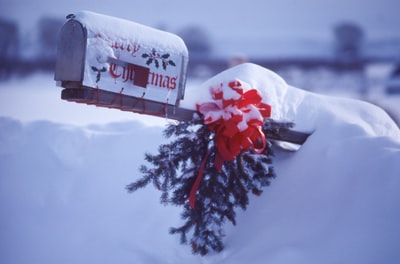 白色和红色邮箱雪覆盖
